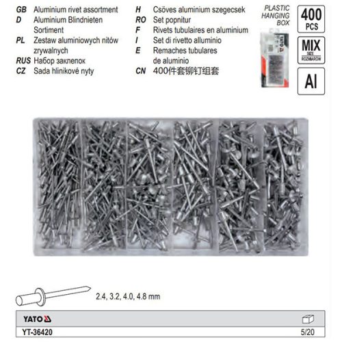YATO YT-36420 Alumínium popszegecs készlet 400 db