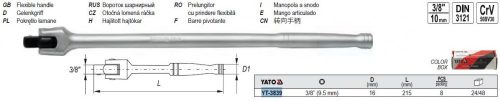 YATO YT-3839 Hajtókar 3/8 Col csuklós 215 mm CrV