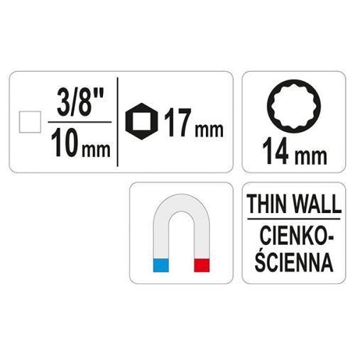 YATO YT-38510 Vékonyfalú gyertyakulcs 3/8 Col 14 mm / 63 mm