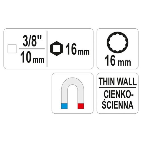 YATO YT-38511 Vékonyfalú gyertyakulcs 3/8 Col 16 mm