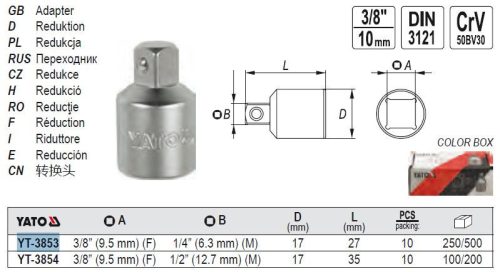YATO YT-3853 Dugókulcs adapter 3/8 Col -> 1/4 Col CrV