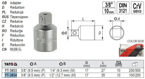 YATO YT-3854 Dugókulcs adapter 3/8 Col -> 1/2 Col CrV