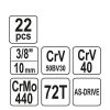 YATO YT-38561 Dugókulcs készlet 22 részes 3/8 Col 6-22 mm CrV