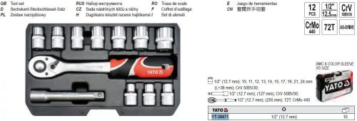 YATO YT-38671 Dugókulcs készlet 12 részes 1/2" 10-24 mm CrV