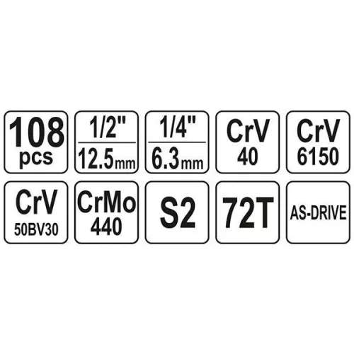 YATO YT-38791 Dugókulcs készlet 108 részes 1/4 Col, 1/2 Col CrV