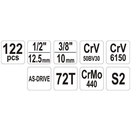 YATO YT-38901 Szerszámkészlet 122 részes 1/4", 1/2" CrV CrMo