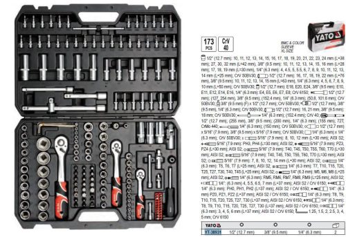 YATO YT-38931 Dugókulcs készlet 173 részes 1/4 Col, 3/8 Col, 1/2 Col CrV