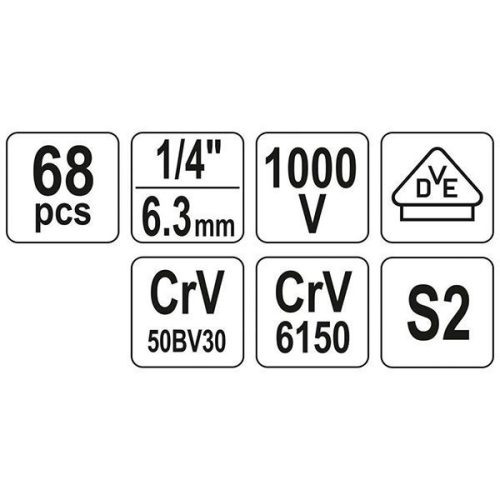 YATO YT-39009 Szigetelt szerszámkészlet villanyszerelőknek 68 részes 1/4 Col 1000 V CrV