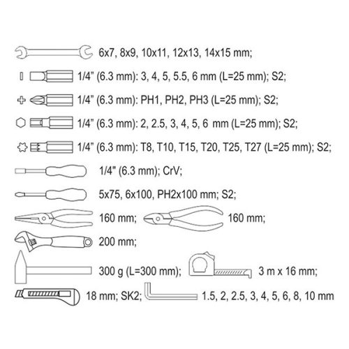 YATO YT-39280 Szerszámkészlet 44 részes 1/4" CrV