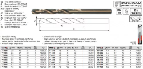 YATO YT-4050 Csigafúró 5,0 x 86/52 mm HSS Co
