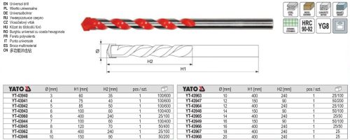 YATO YT-43943 Univerzális fúrószár 6 x 100/60 mm