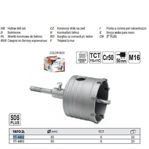 YATO YT-4402 Fúrókorona 65 x 50 mm SDS-Plus TCT D=6 mm