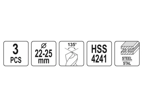 YATO YT-44626 Csigafúró készlet 3 részes 22-25 mm HSS