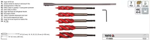 YATO YT-44693 Fafúró készlet 7 részes bit befogású (16-18-20-22-25 mm) 165 mm