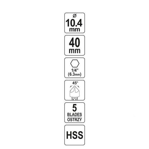 YATO YT-44726 Kúpos süllyesztő fémre 20,5 mm bit befogású HSS