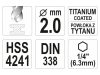 YATO YT-44751 Csigafúró 2,0  x 72/24 mm HSS-TiN bit befogású