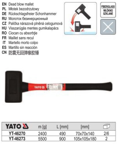 YATO YT-46273 Gumikalapács 5500 g visszarúgásmentes 105x105x180 mm