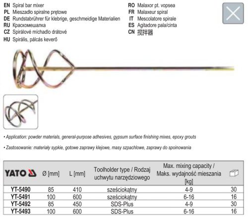 YATO YT-5490 Keverőszár (festék) 85 x 410 mm