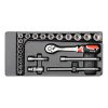 YATO YT-5542 Dugókulcs készlet 22 részes 3/8 Col 6-22 mm CrV (fiókbetét)