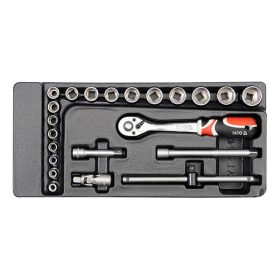   YATO YT-5542 Dugókulcs készlet 22 részes 3/8 Col 6-22 mm CrV (fiókbetét)