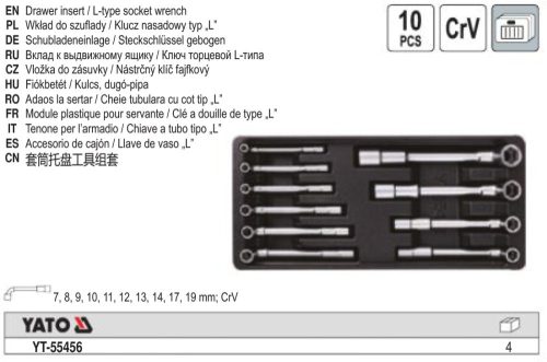 YATO YT-55456 Pipakulcs készlet 10 részes 7-19 mm CrV (fiókbetét)