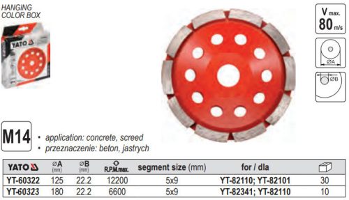 YATO YT-60323 Gyémánt fazékkorong 180 x 22,2 mm