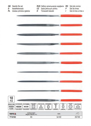 YATO YT-6163 Tűreszelő készlet 10 részes 3,0 x 140 mm