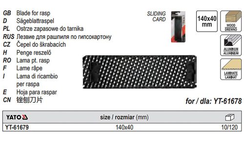 YATO YT-61679 Gipszkarton ráspoly betét 140 x 40 mm
