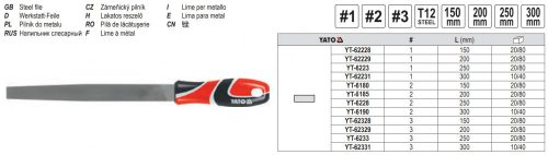 YATO YT-6185 Lapos reszelő 200 mm / #2 közepes