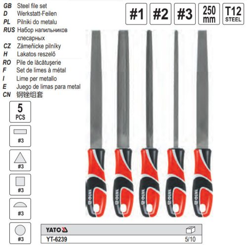 YATO YT-6239 Reszelő készlet 5 részes 250 mm / #3 finom