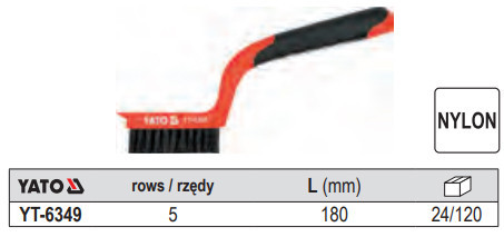 YATO YT-6349 Drótkefe 5 soros műanyag nyéllel nylon 180mm