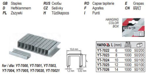 YATO YT-7024 Tűzőkapocs 10 mm (1000 db/cs)