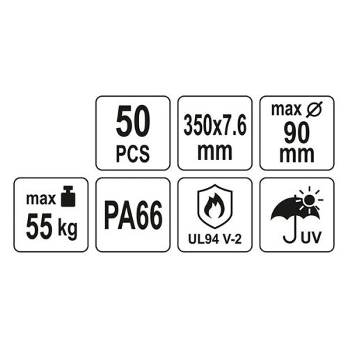 YATO YT-70652 Kábelkötegelő fekete 350 x 7,6 mm (50 db/cs)
