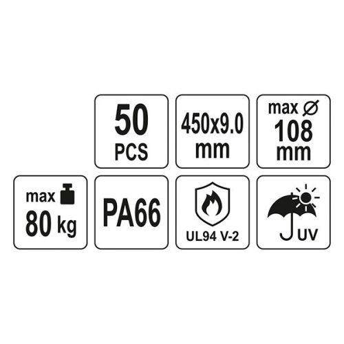 YATO YT-70656 Kábelkötegelő fekete 450 x 9,0 mm (50 db/cs)