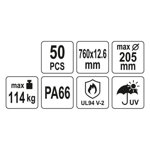 YATO YT-70659 Kábelkötegelő fekete 760 x 12,6 mm (50 db/cs)