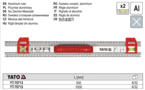 YATO YT-70713 Vonalzó ALU 500 mm 2 libellás