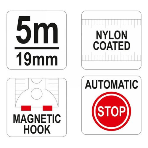 YATO YT-7105 Mérőszalag 5 m x 19 mm, mágneses, nylon bevonatú
