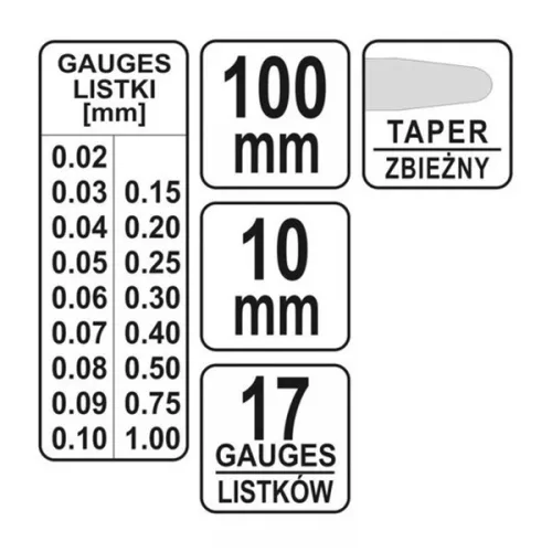 YATO YT-7220 Hézagmérő 17 lapos 0,02 - 1,00 mm 100 mm