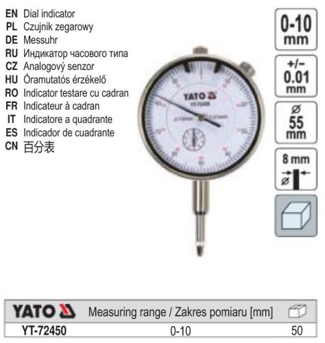 YATO YT-72450 Analóg indikátor óra 0-10/ 0,01 mm mágneses