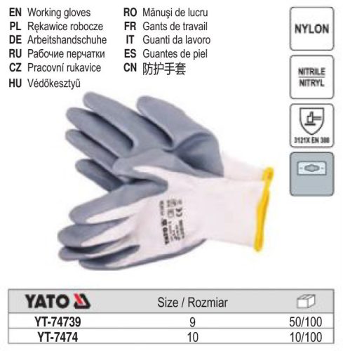YATO YT-7474 Szerelő kesztyű (Nitril mártott FEHÉR) 10-es