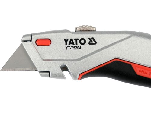 YATO YT-75204 Behúzható tarpézpengés kés övvágó / dobozbontó funkcióval +4 db pótpengével
