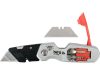 YATO YT-75210 Behajtható tarpézpengés kés övvágó / dobozbontó funkcióval +2 db pótpengével +2 db bitheggyel (1 db lapos 6mm, 1 db PH2)