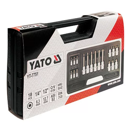 YATO YT-7751 Bit dugókulcs készlet 18 részes Torx 1/4 Col, 1/2 Col CrV