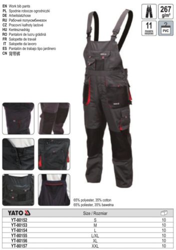 YATO YT-80154 Munkavédelmi kertésznadrág L-es méret 11 zsebes