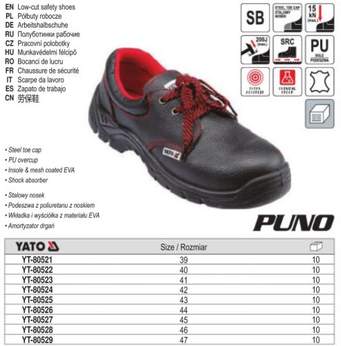 YATO YT-80528 Munkavédelmi cipő SB 46-os méret PUNO