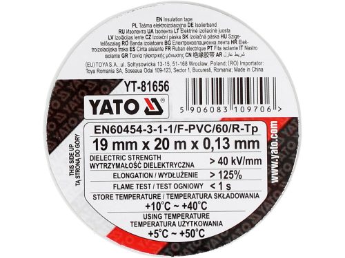 YATO YT-81656 Szigetelőszalag 19 x 0,13 mm x 20 m fehér