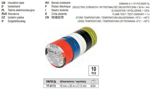YATO YT-8173 Szigetelőszalag 19 x 0,13 mm x 20 m öt színű (10 db/cs)