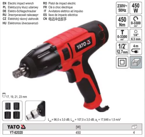 YATO YT-82020 Elektromos ütvecsavarozó 1/2 Col 450 Nm 450 W