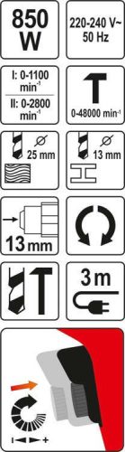 YATO YT-82037 Elektromos ütvefúró 13 mm 850 W