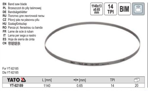 YATO YT-82189 Szalagfűrészlap YT-82185 fűrészhez 1140 x 13 mm 14 TPI